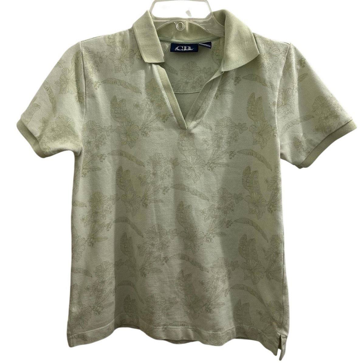 C.B. Casual Women’s Light Green Polo Tone On Tone Tropical Floral Pattern S
